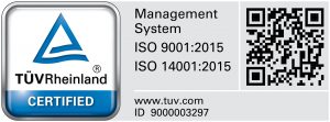 ISO 9001 and 14001 certificates awarded by TUV