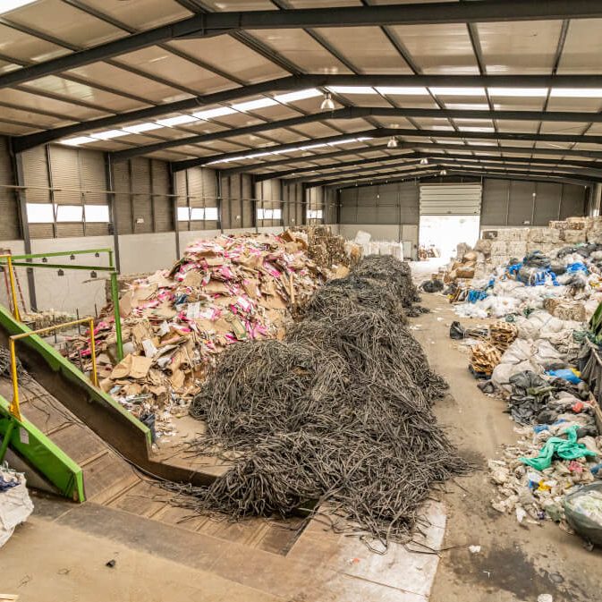 Interior de um dos armazéns de gestão de resíduos da Linhambiente